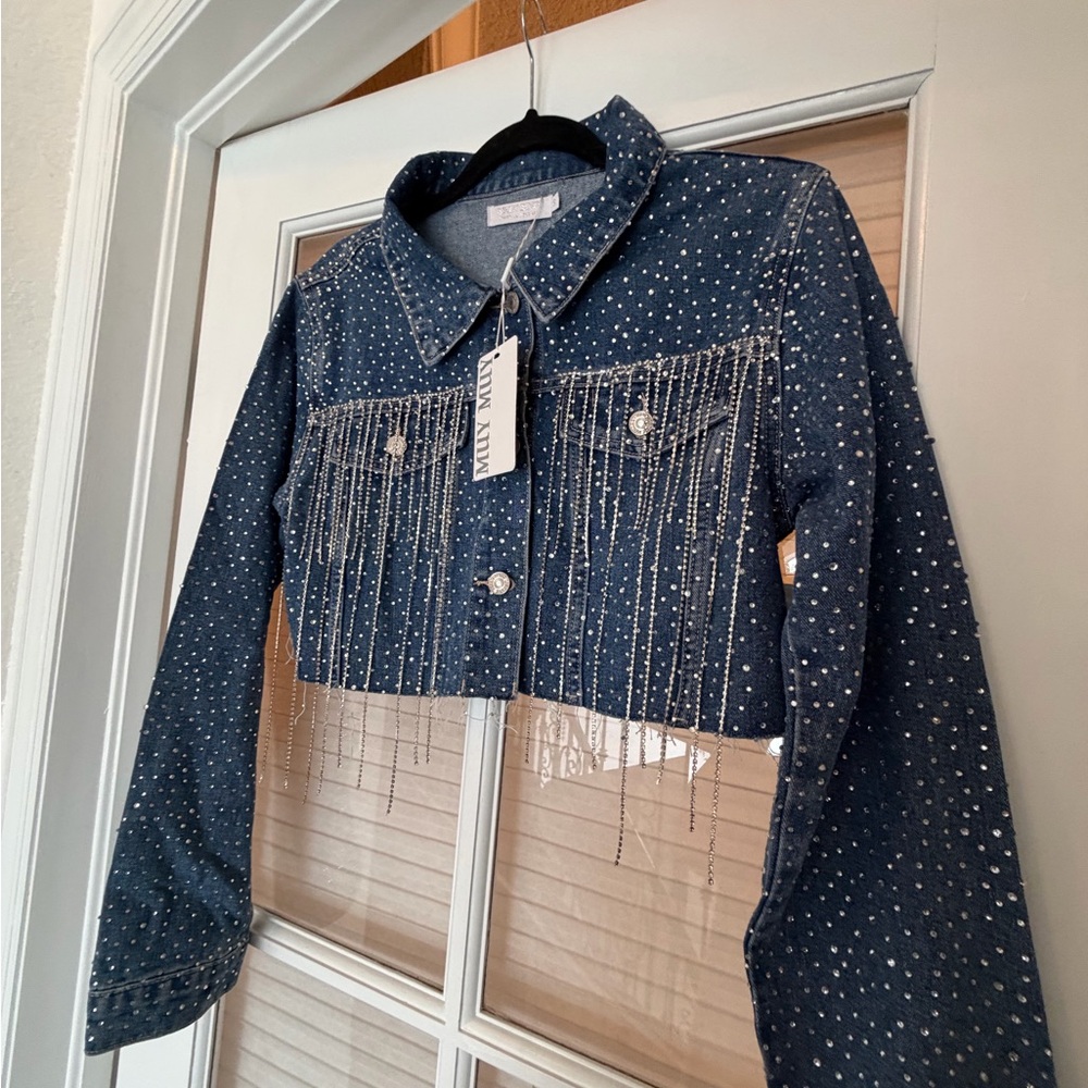 Studded Denim Jacket with Fringe